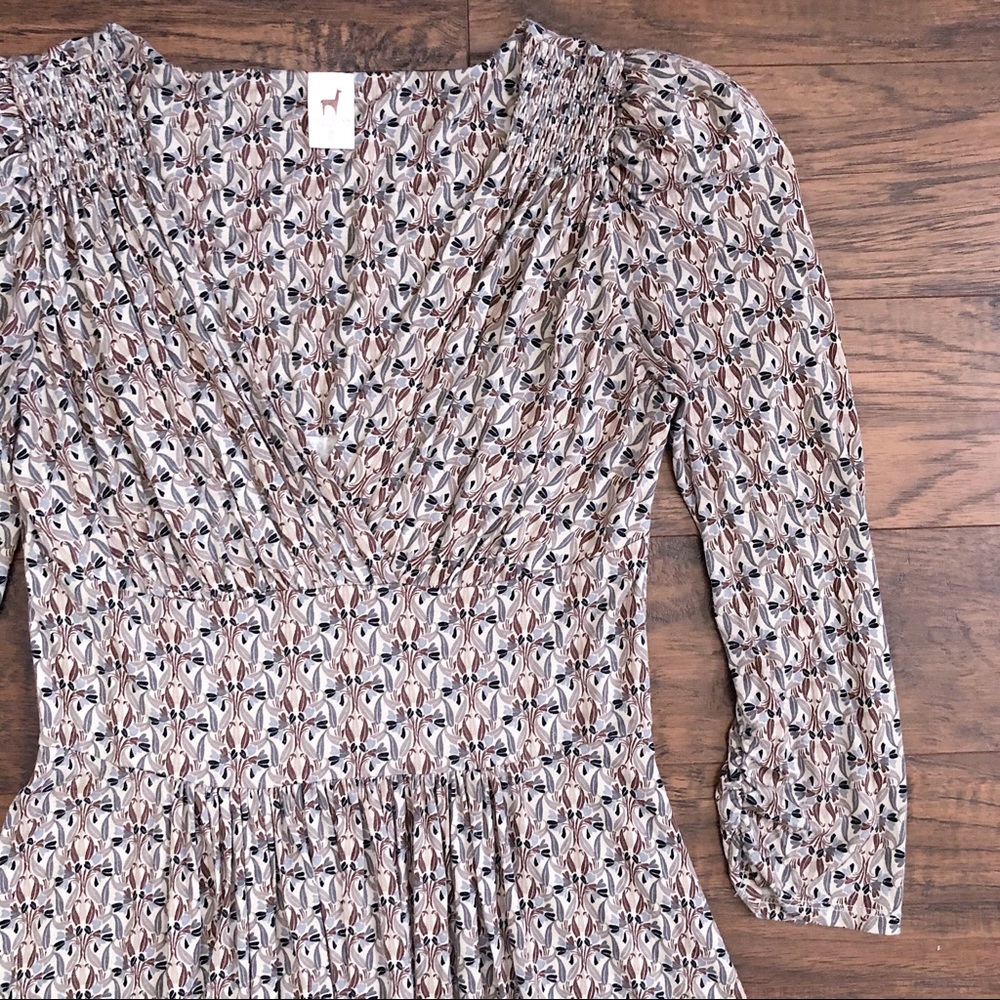 SOLD Peruvian Connection • Lana dress surplice ruched leaf print retro jersey - Picture 3 of 11